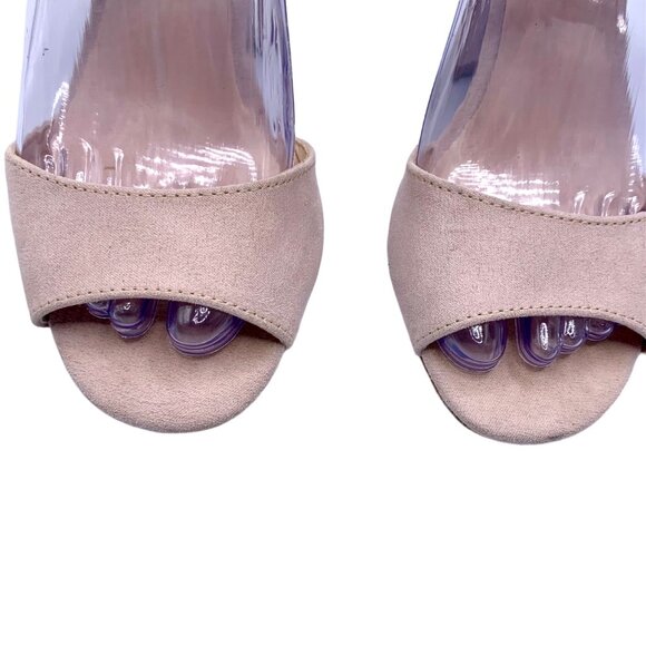 Lulus Ankle Bow Tie Peep Toe Ankle Sandals Faux Suede Block Heel 6.5 Dusty Pink - Picture 3 of 8